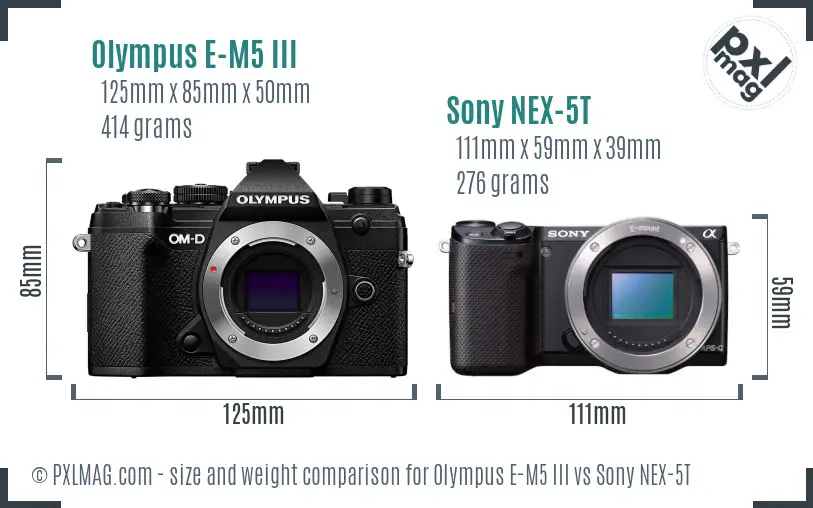 Olympus E-M5 III vs Sony NEX-5T size comparison