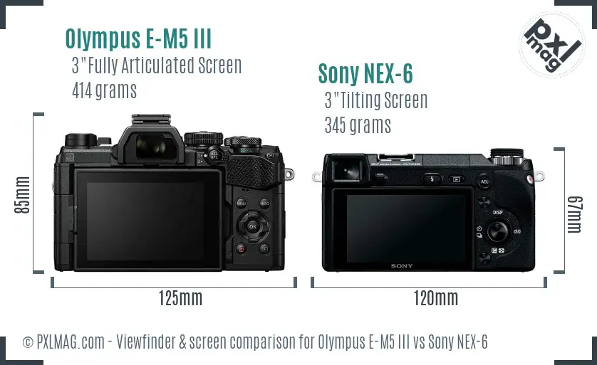 Olympus E-M5 III vs Sony NEX-6 Screen and Viewfinder comparison