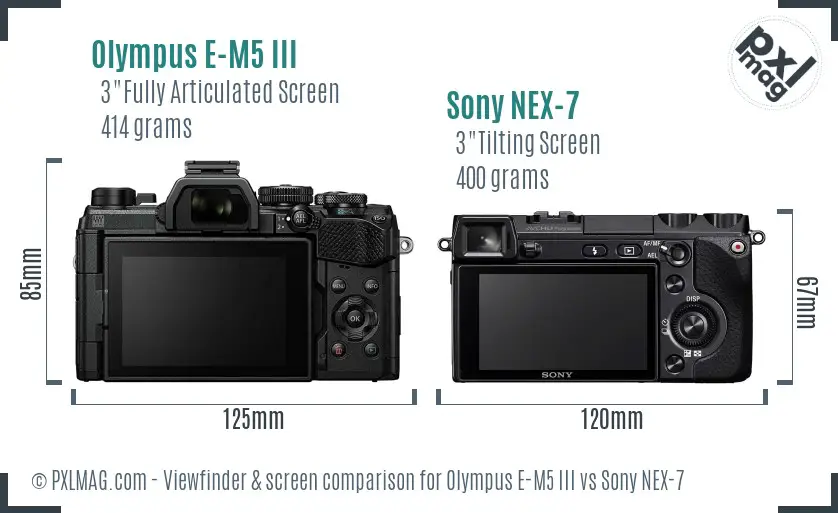 Olympus E-M5 III vs Sony NEX-7 Screen and Viewfinder comparison