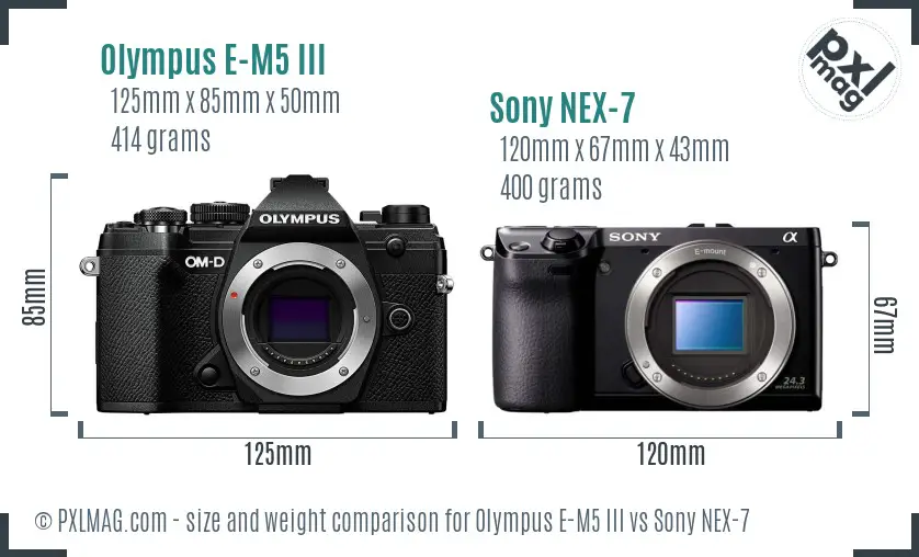 Olympus E-M5 III vs Sony NEX-7 size comparison