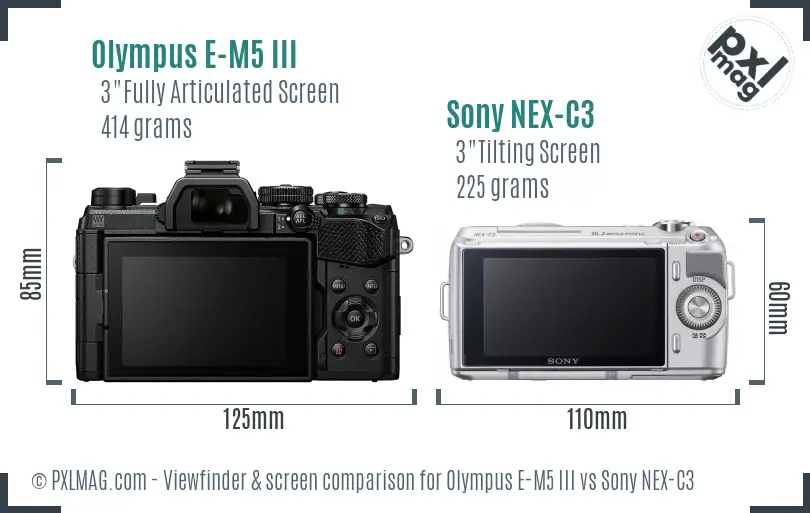 Olympus E-M5 III vs Sony NEX-C3 Screen and Viewfinder comparison