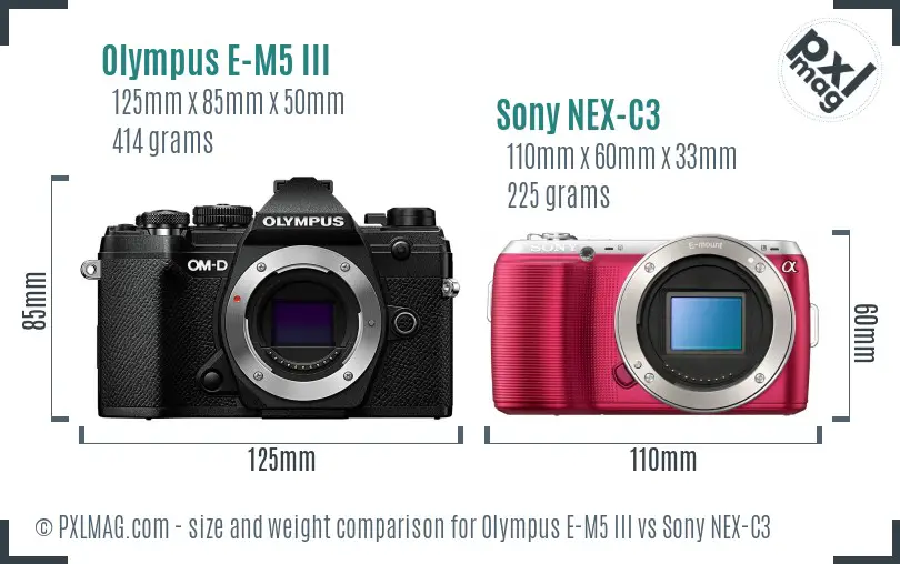 Olympus E-M5 III vs Sony NEX-C3 size comparison