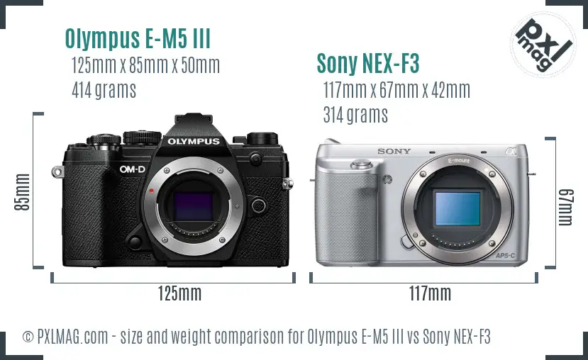 Olympus E-M5 III vs Sony NEX-F3 size comparison
