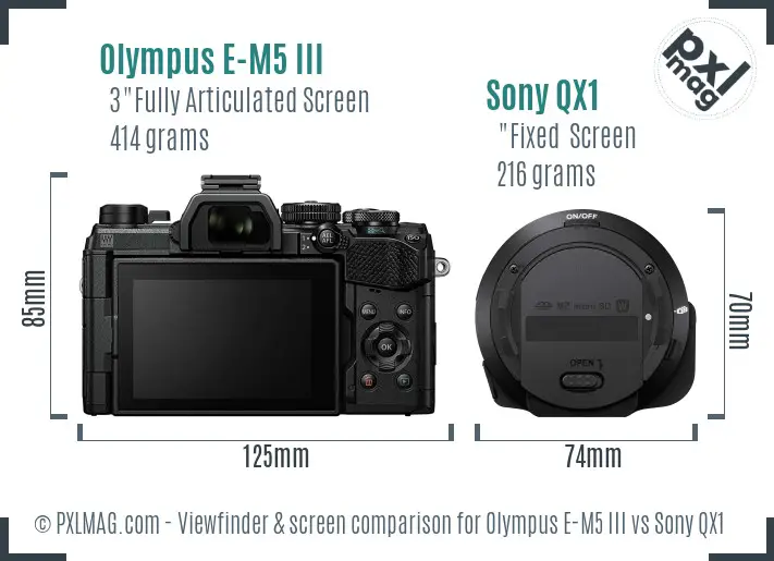 Olympus E-M5 III vs Sony QX1 Screen and Viewfinder comparison