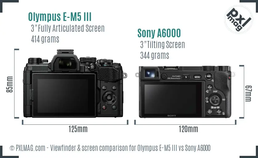 Olympus E-M5 III vs Sony A6000 Screen and Viewfinder comparison
