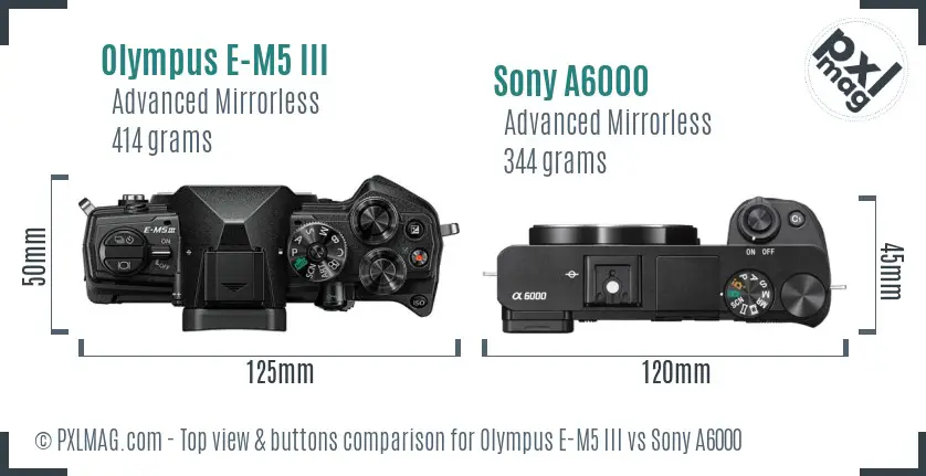 Olympus E-M5 III vs Sony A6000 top view buttons comparison