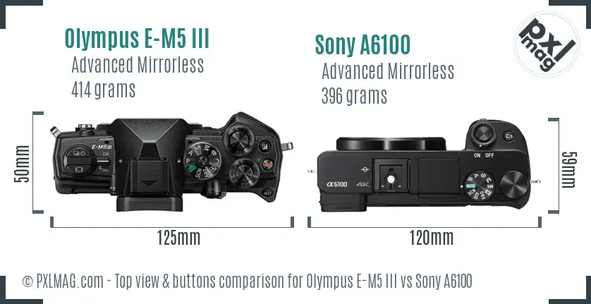 Olympus E-M5 III vs Sony A6100 top view buttons comparison