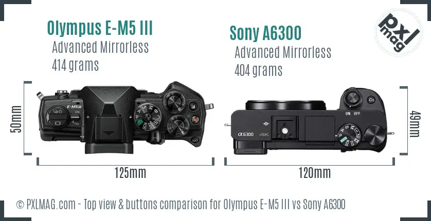 Olympus E-M5 III vs Sony A6300 top view buttons comparison
