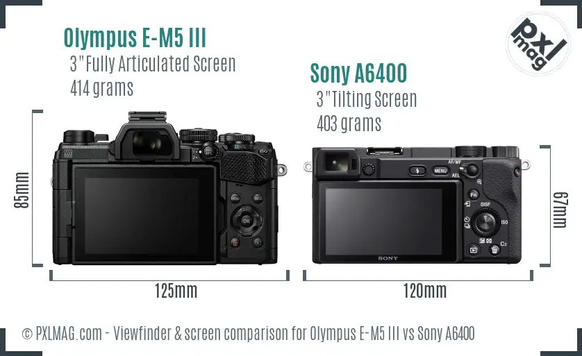 Olympus E-M5 III vs Sony A6400 Screen and Viewfinder comparison