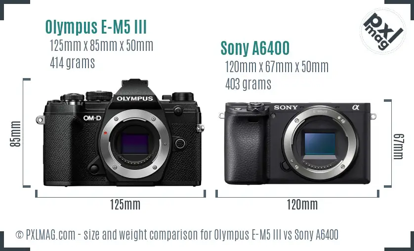 Olympus E-M5 III vs Sony A6400 size comparison