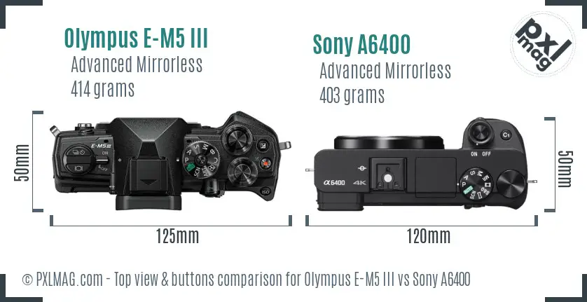 Olympus E-M5 III vs Sony A6400 top view buttons comparison