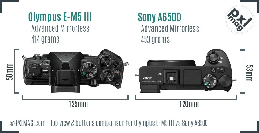 Olympus E-M5 III vs Sony A6500 top view buttons comparison