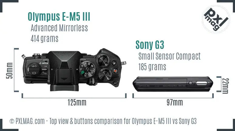 Olympus E-M5 III vs Sony G3 top view buttons comparison
