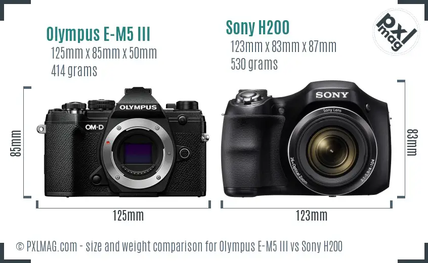 Olympus E-M5 III vs Sony H200 size comparison