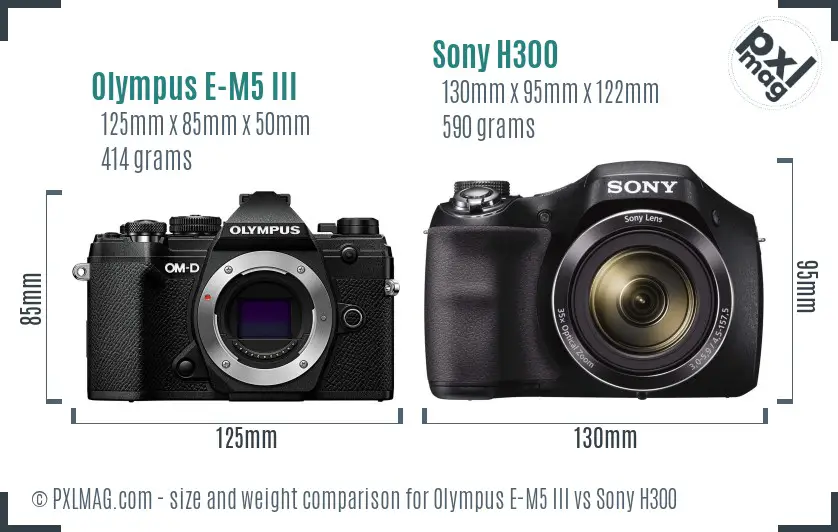 Olympus E-M5 III vs Sony H300 size comparison