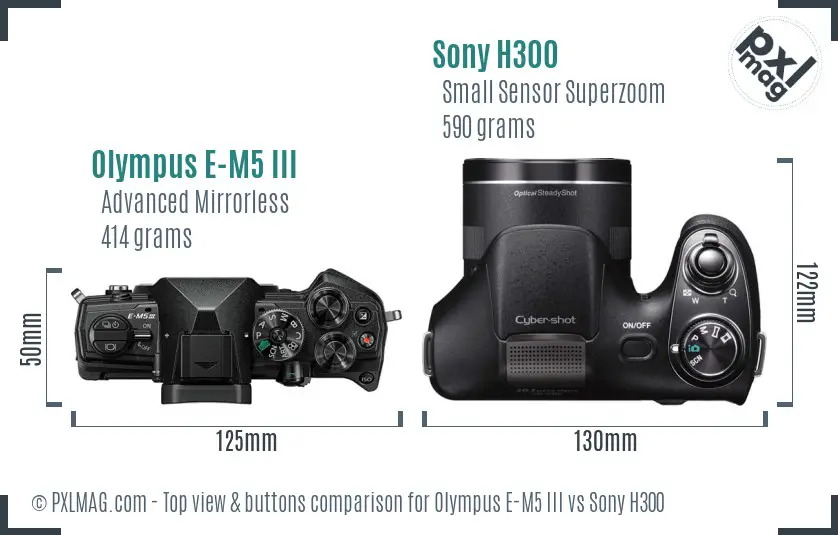 Olympus E-M5 III vs Sony H300 top view buttons comparison