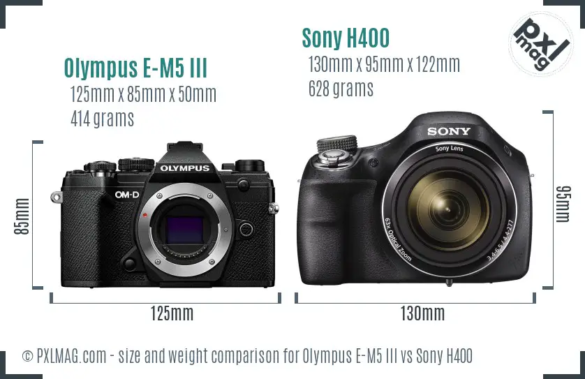 Olympus E-M5 III vs Sony H400 size comparison