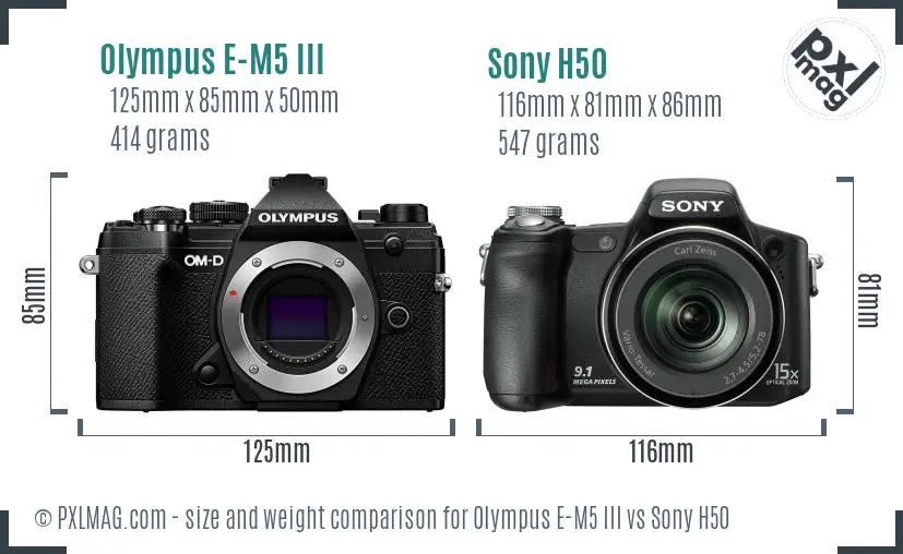 Olympus E-M5 III vs Sony H50 size comparison