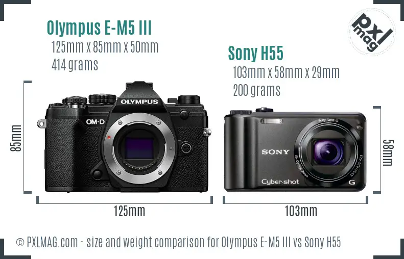 Olympus E-M5 III vs Sony H55 size comparison