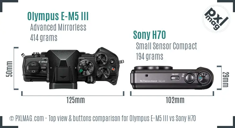 Olympus E-M5 III vs Sony H70 top view buttons comparison