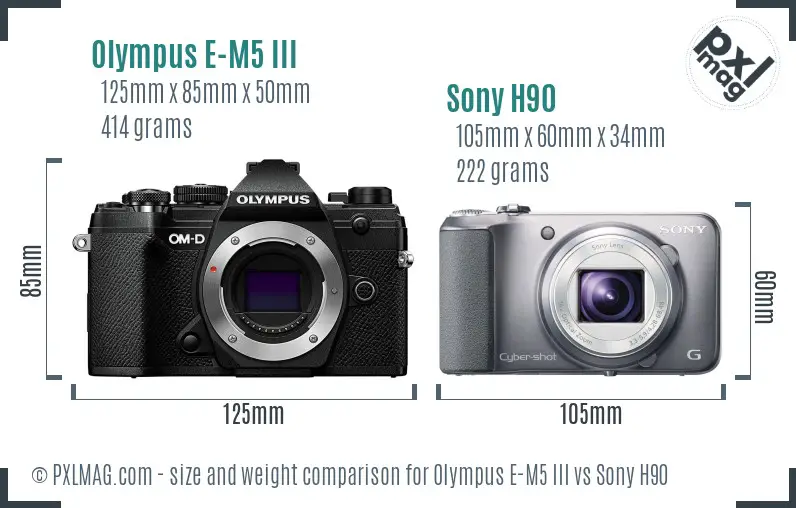 Olympus E-M5 III vs Sony H90 size comparison