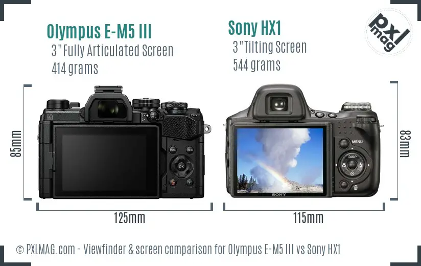 Olympus E-M5 III vs Sony HX1 Screen and Viewfinder comparison