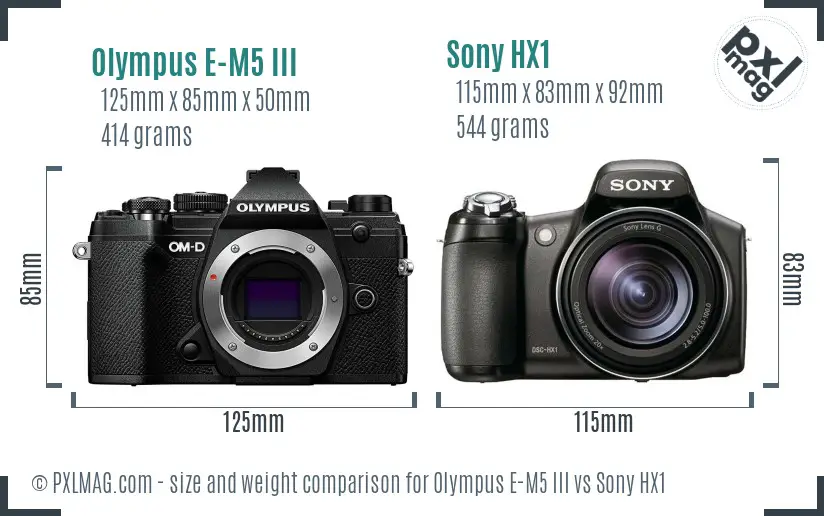 Olympus E-M5 III vs Sony HX1 size comparison