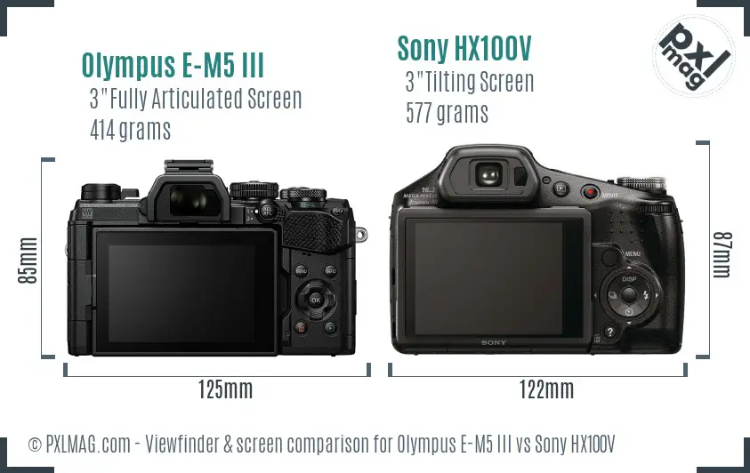 Olympus E-M5 III vs Sony HX100V Screen and Viewfinder comparison