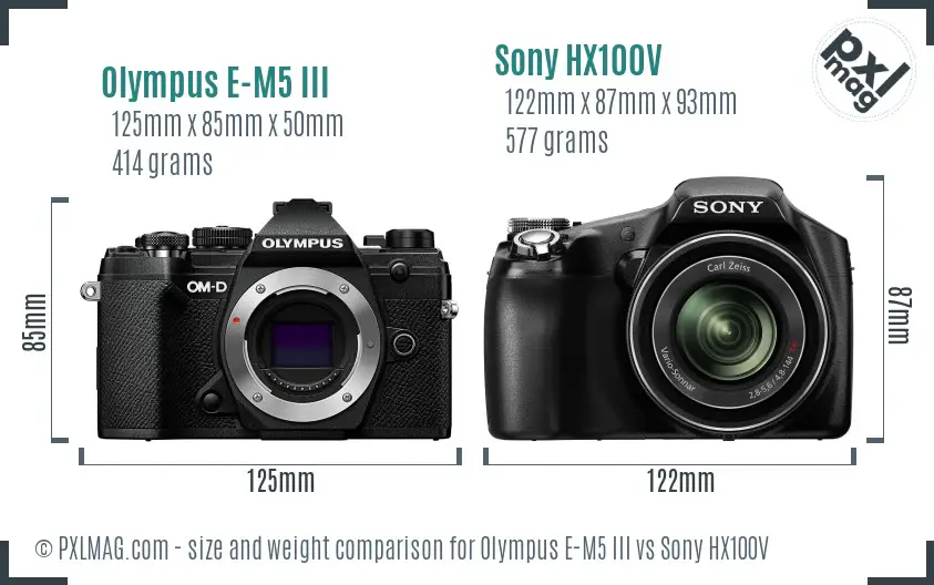 Olympus E-M5 III vs Sony HX100V size comparison