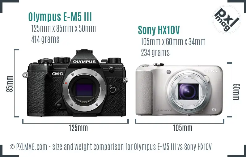 Olympus E-M5 III vs Sony HX10V size comparison