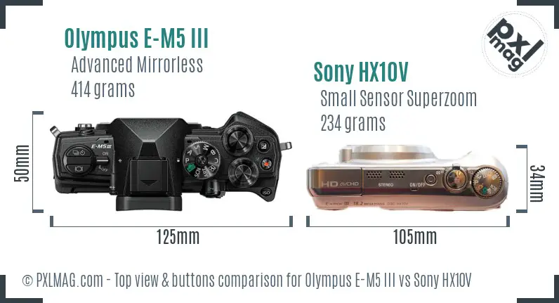 Olympus E-M5 III vs Sony HX10V top view buttons comparison
