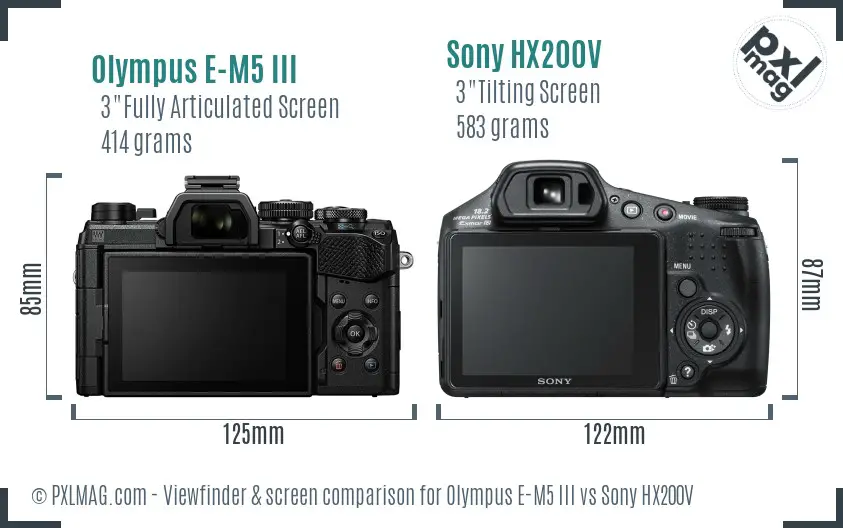 Olympus E-M5 III vs Sony HX200V Screen and Viewfinder comparison