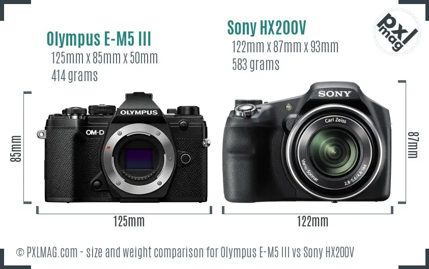 Olympus E-M5 III vs Sony HX200V size comparison