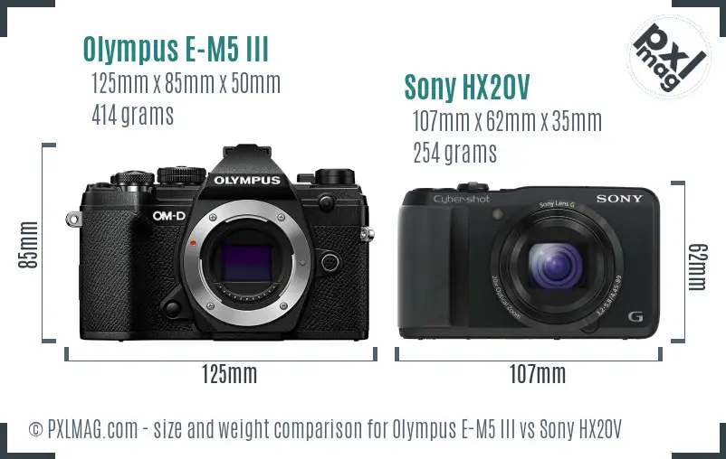 Olympus E-M5 III vs Sony HX20V size comparison