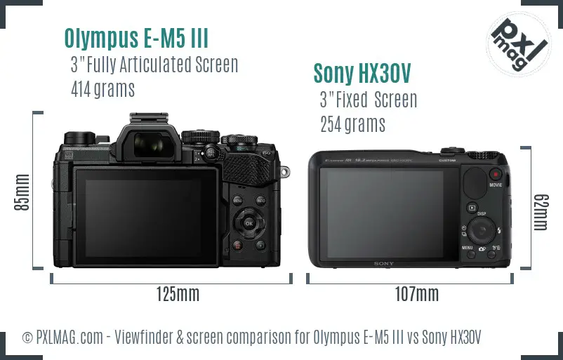 Olympus E-M5 III vs Sony HX30V Screen and Viewfinder comparison