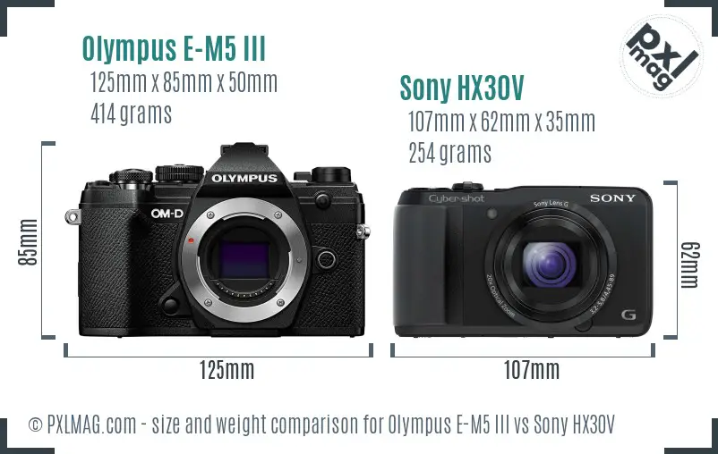 Olympus E-M5 III vs Sony HX30V size comparison