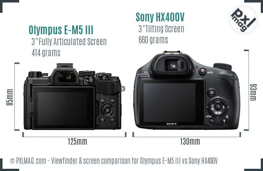 Olympus E-M5 III vs Sony HX400V Screen and Viewfinder comparison