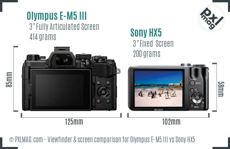 Olympus E-M5 III vs Sony HX5 Screen and Viewfinder comparison