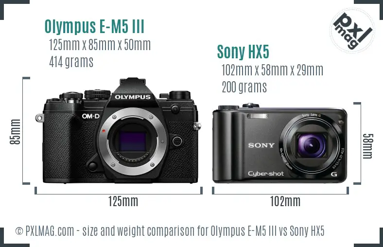 Olympus E-M5 III vs Sony HX5 size comparison