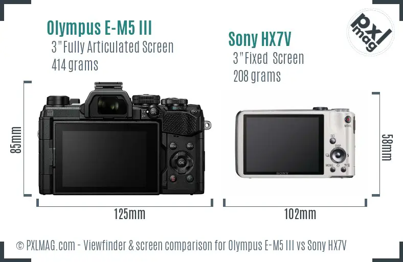 Olympus E-M5 III vs Sony HX7V Screen and Viewfinder comparison