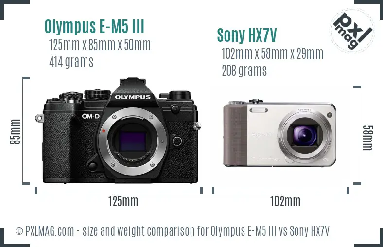 Olympus E-M5 III vs Sony HX7V size comparison