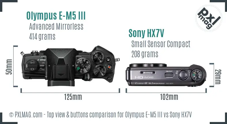 Olympus E-M5 III vs Sony HX7V top view buttons comparison