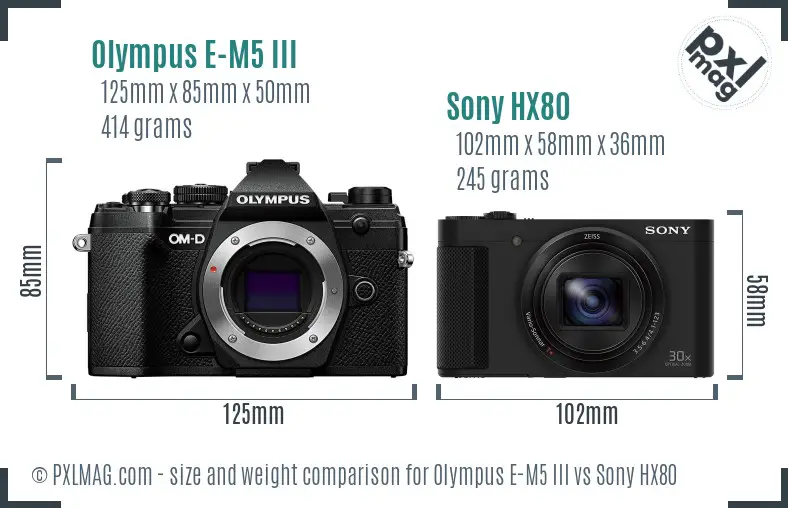 Olympus E-M5 III vs Sony HX80 size comparison