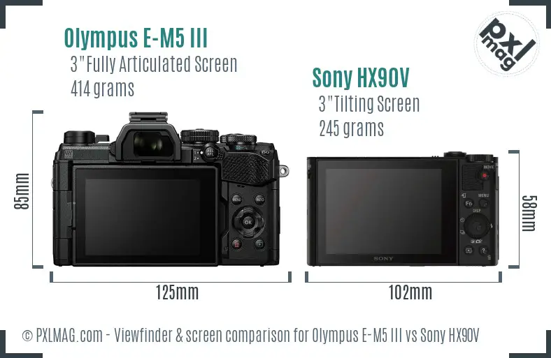 Olympus E-M5 III vs Sony HX90V Screen and Viewfinder comparison