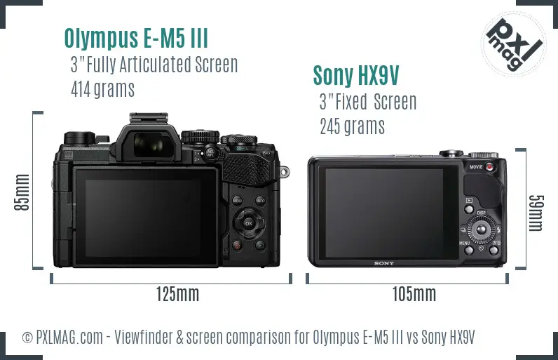 Olympus E-M5 III vs Sony HX9V Screen and Viewfinder comparison