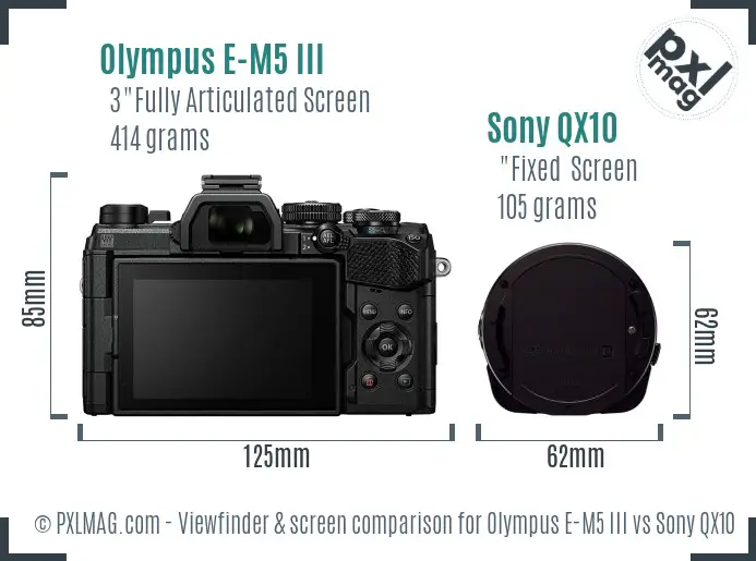 Olympus E-M5 III vs Sony QX10 Screen and Viewfinder comparison