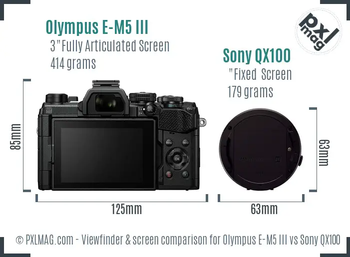 Olympus E-M5 III vs Sony QX100 Screen and Viewfinder comparison