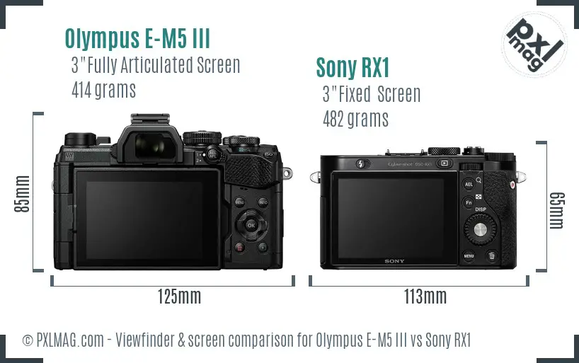 Olympus E-M5 III vs Sony RX1 Screen and Viewfinder comparison