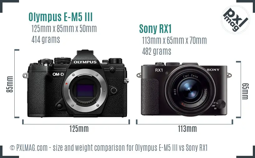 Olympus E-M5 III vs Sony RX1 size comparison
