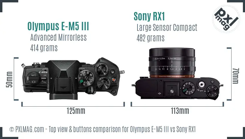 Olympus E-M5 III vs Sony RX1 top view buttons comparison